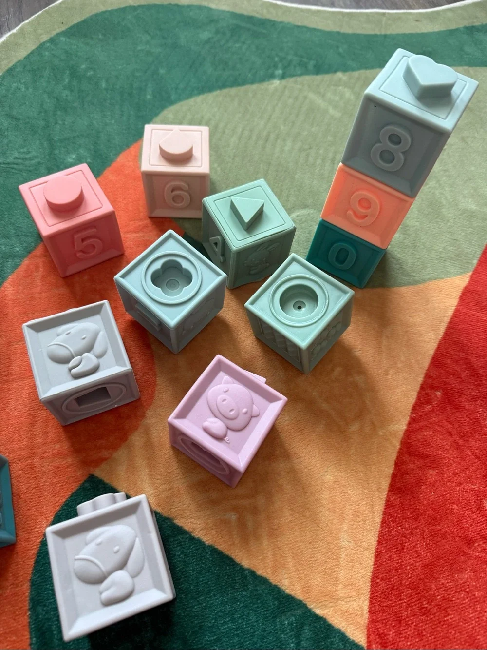 Montessori Stackable Number Blocks - Pastel Multi Color Educational Toy